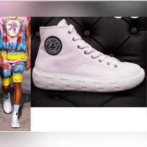 Versace White High-Top Sneakers with Black Medusa Patch Men Size 9.5